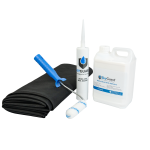 SkyGuard EPDM shed roof kit with membrane, bond and seal mastic, deck adhesive and roller